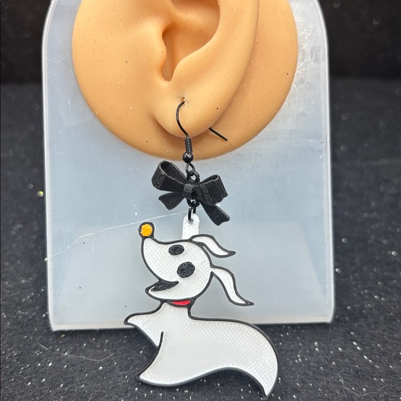 Nightmare Before Christmas Earrings with Black Bow & Black Accents - Picture 2 of 4